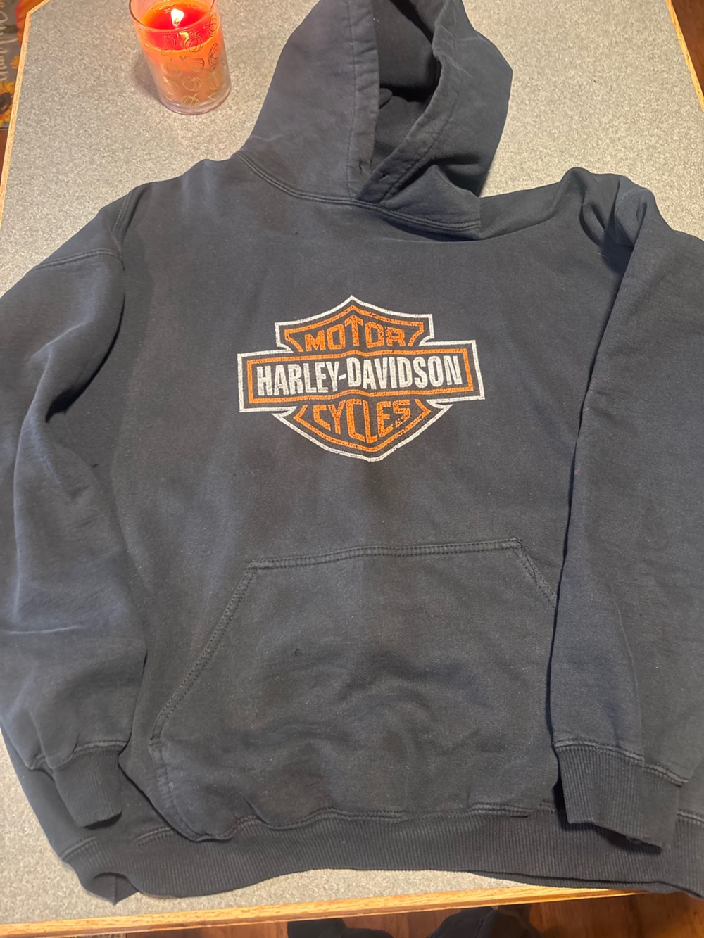 Harley-Davidson Black Hoodie with Orange & White Logo